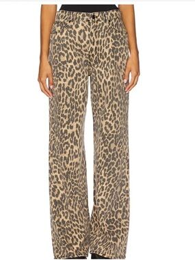Good American Leopard Print Wide Leg Jeans in Tan and Black